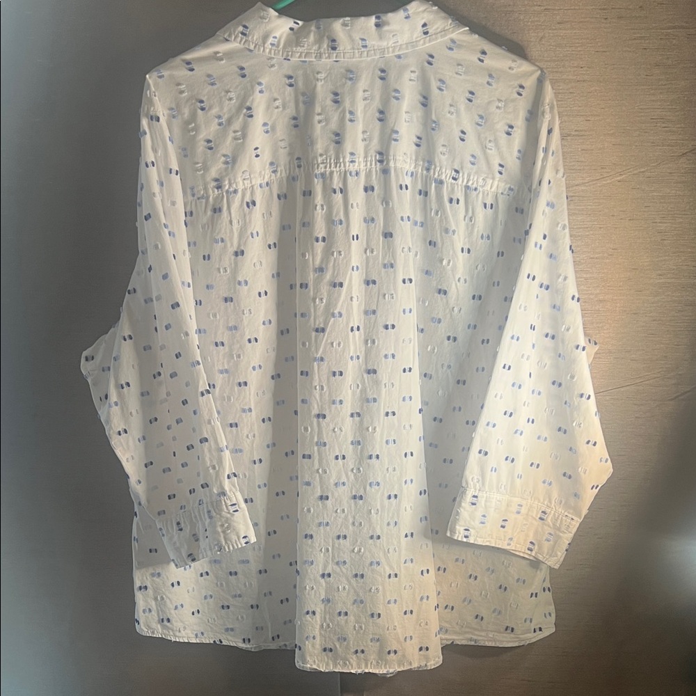 Karen Scott White and Blue 100% cotton 3/4 sleeve Too size 3X with nice design - Picture 6 of 7